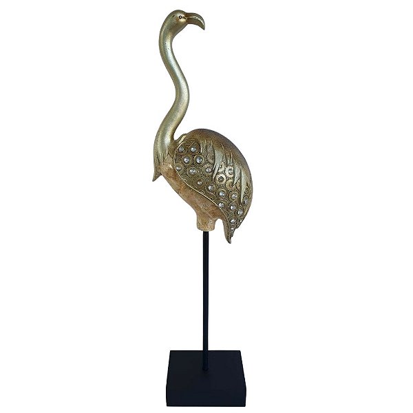 Escultura Estátua Pássaro Garça Em Pedestal 63cm Resina SALDÃO.