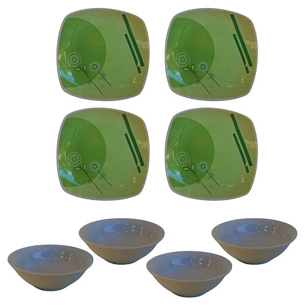 Jogo de Consumes Pratos e Bowls 8 Peças em Porcelana.