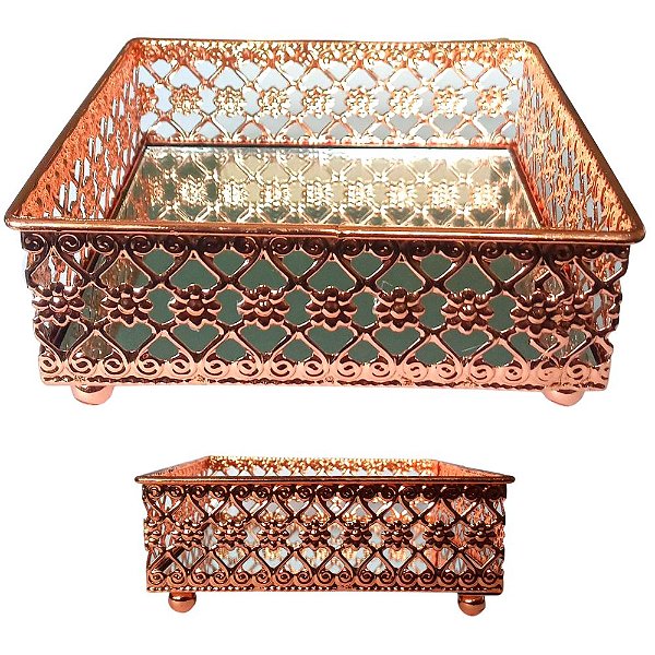 Bandeja De Metal Porta Guardanapos Espelho Metalizada - Cobre