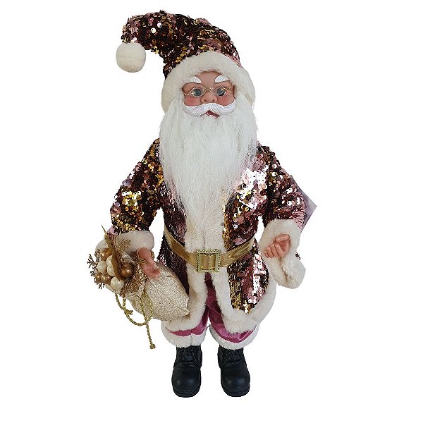 Papai Noel Decorativo Natalino 50cm Dourado / Rosa Saldão