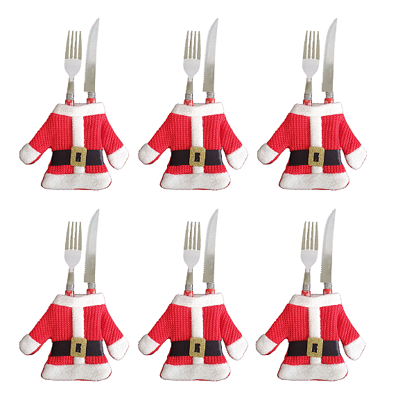 Porta Talheres Natalino 12,5X13,5cm Jogo Com 6 Casaco De Papai Noel SALDÃO.