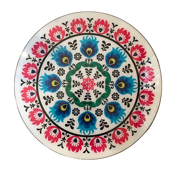 Prato Giratório Centro de Mesa Frida Kahlo Gravura Vidro Madeira Ø 78cm