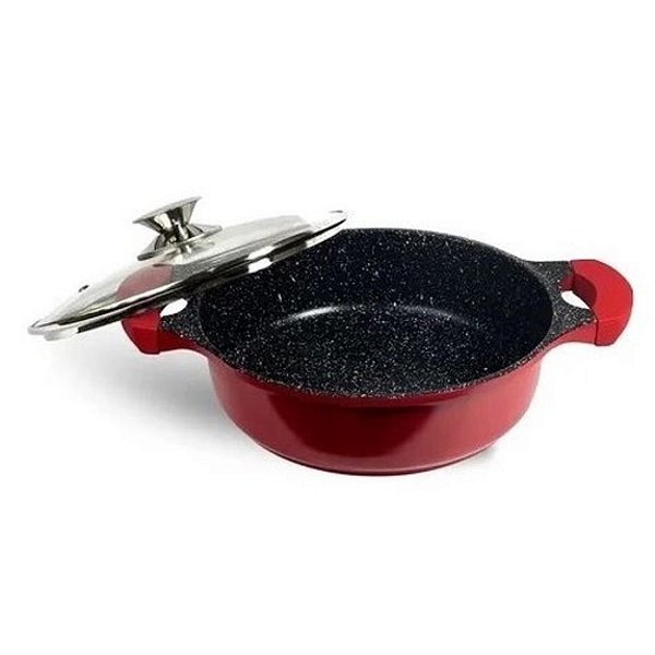 Panela Caçarola Marble 2,8L Antiaderente Gourmet Vermelha Tampa de Vidro - Saldão