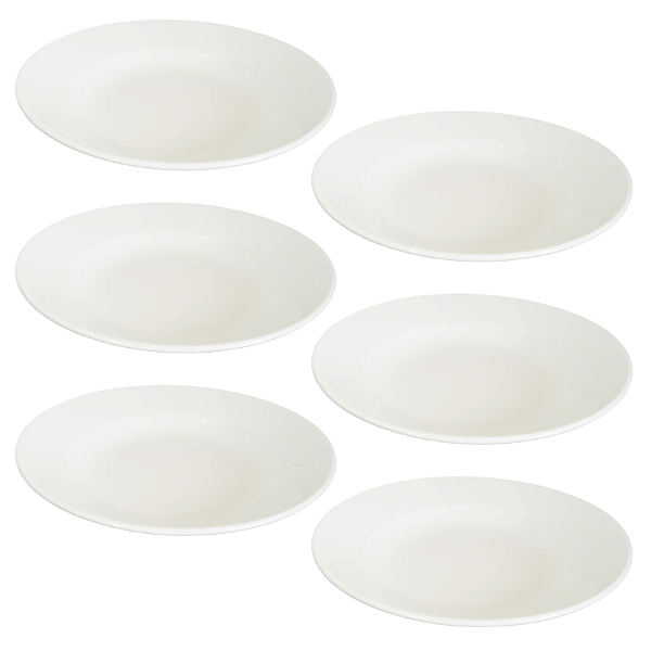 Jogo Com 6 Pratos Fundos 26cm Porcelana Branca Para Servir Massas e Risotos