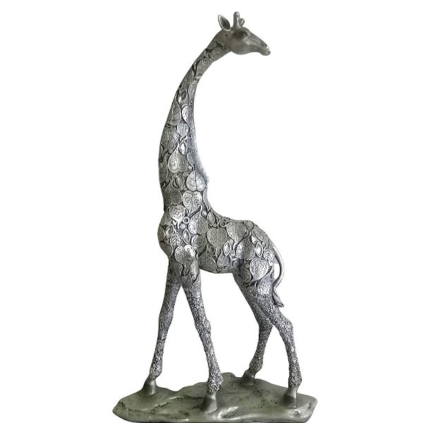 Escultura Girafa Prata 48x26x12cm Com Cristais Transparentes SALDÃO.