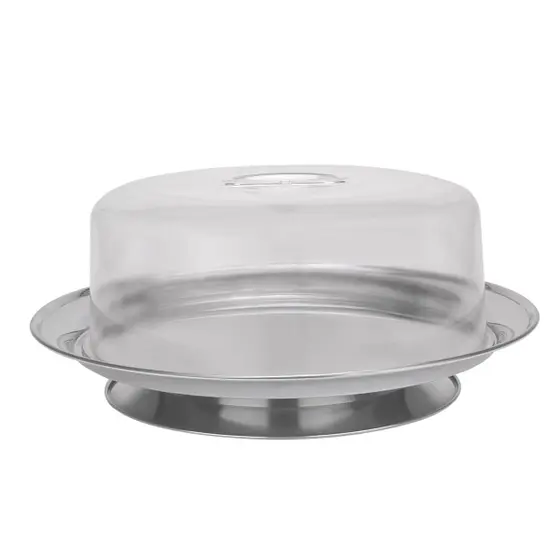 Boleira Inox - Conjunto Prato de Bolo c/ Tampa Acrílico 32cm
