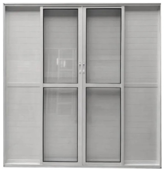 PORTA BALCÃO ALUMÍNIO BRANCO LAMBRIL 6 FOLHAS VIDRO LISO E VENEZIANA COM FECHADURA LINHA 25 PREMIUM