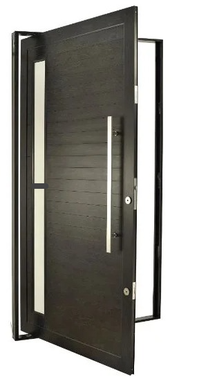 Porta Pivotante Com Visor Puxador 80 CM Fechadura Rolete Linha Suprema Alumínio Preto