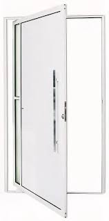 Porta Pivotante Com Visor Puxador 80 CM Fechadura Rolete Linha Suprema Alumínio Branco