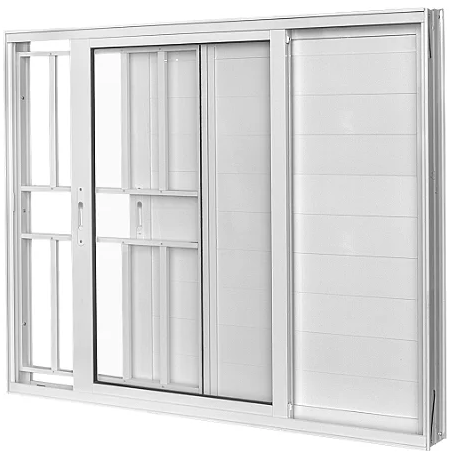JANELA VENEZIANA ALUMÍNIO LAMBRIL BRANCO 3 FOLHAS COM GRADE VIDRO LISO LINHA 25 PREMIUM