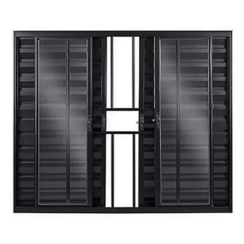 JANELA VENEZIANA 6 FOLHAS VIDRO LISO LINHA MODULAR ALUMÍNIO PRETO COM GRADE