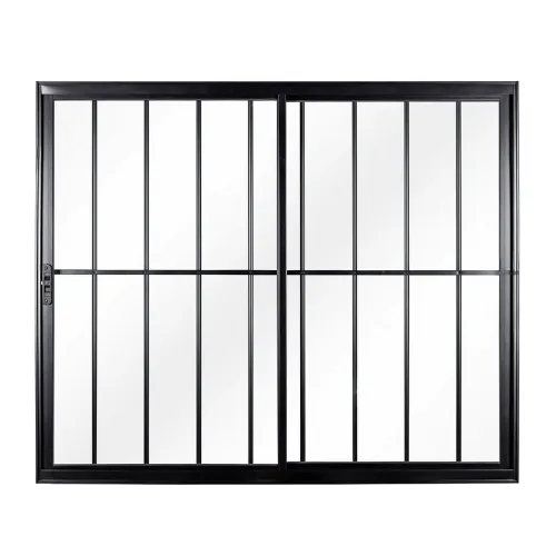 VITRO DE CORRER 2 FOLHAS UMA FIXA VIDRO LISO LINHA MODULAR ALUMÍNIO PRETO COM GRADE