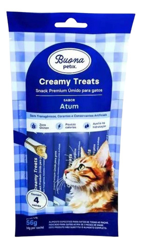 Alimento Snack P/ Gatos Atum C/ 4 Saches 56g Buona