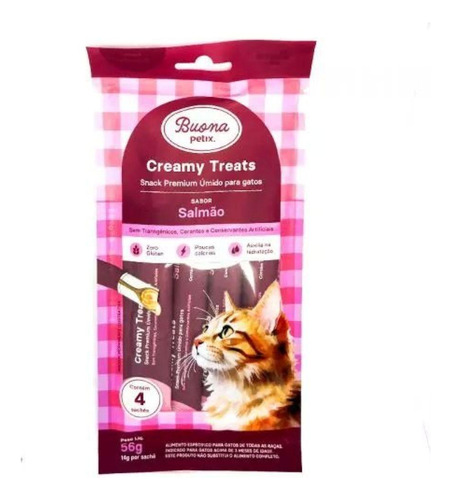 Alimento Snack P/ Gatos Salmão C/ 4 Saches 56g Buona