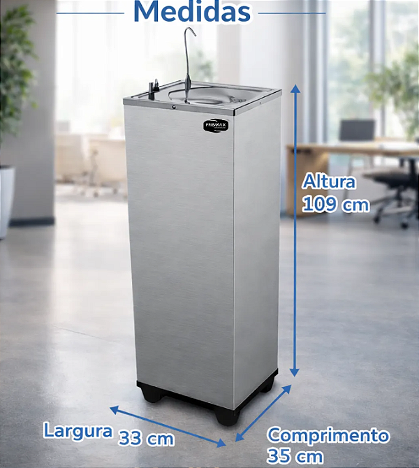 Bebedouro Purificador Inox Frismax Pressão 2 Torneiras 110V ou 220V – Água Gelada com Filtro