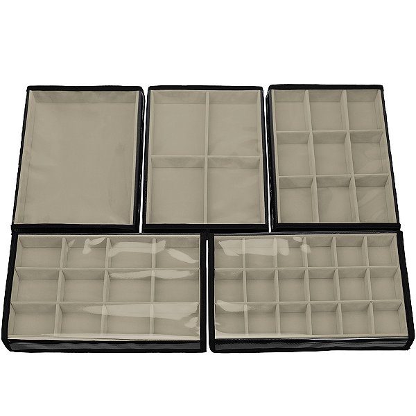Kit 5 Bandejas BIG Organizadoras para Joias Guarda Bijuterias Anel Brinco com Capa