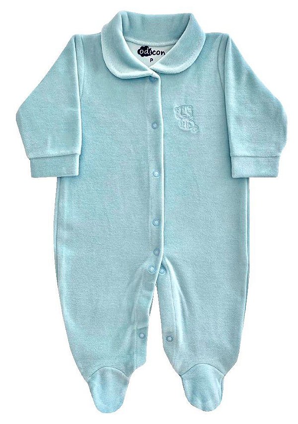 Macacão Bebê Plush Azul Bebê com Bordado