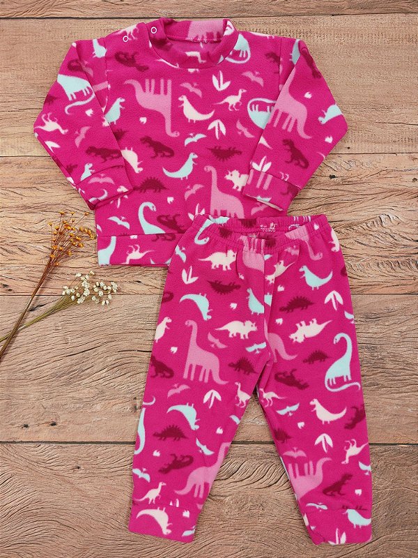 Conjunto Soft Infantil Rosa Pink Estampa Dinossauros