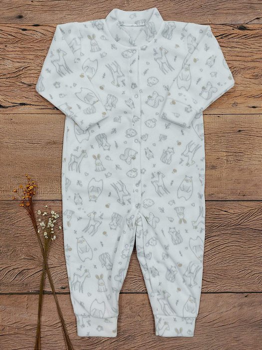 Macacão Soft Infantil Estampa Floresta Encantada Branco