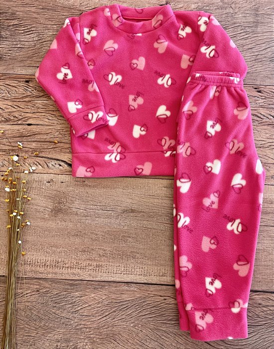 Conjunto Soft Infantil Corações Love Rosa Pink