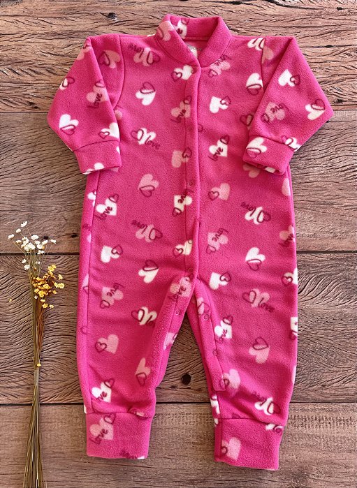 Macacão Soft Infantil Menina Corações Love Pink - Roupa de Bebê do Tamanho  RN ao 3