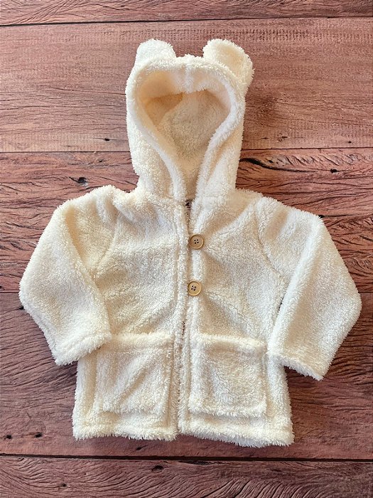 Casaco Teddy Infantil Off White com Capuz