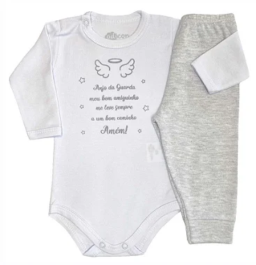 Conjunto Body e Calça  Estampa Anjo da Guarda Mescla