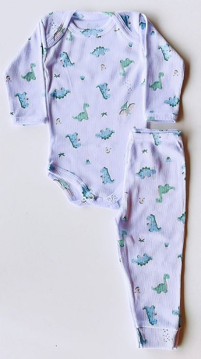 Conjunto Body e Calça bebê Canelado Estampa Dinossauros