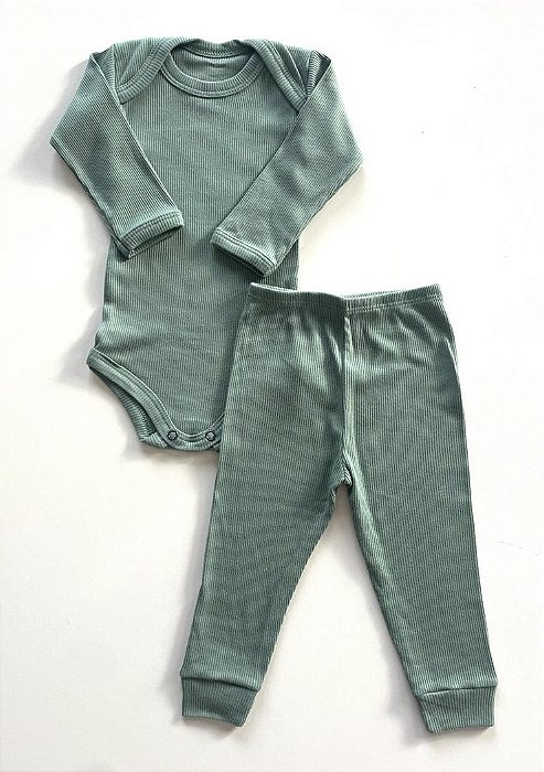 Conjunto Body e Calça Canelado Verde Oliva