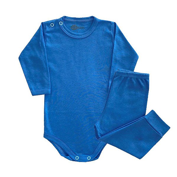 Conjunto Body e Calça Infantil Suedine 100% Algodão Azul