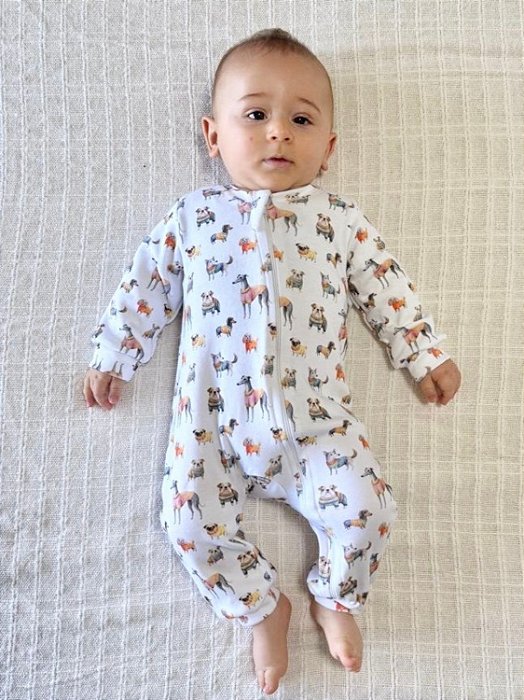 Macacão Bebê com Zíper em Algodão Cachorrinhos