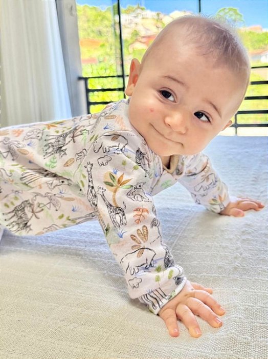 Macacão Bebê com Zíper em Algodão Safari