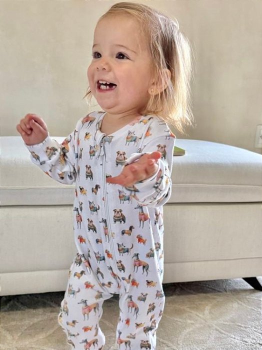 Macacão Infantil Algodão com Zíper Cachorrinhos