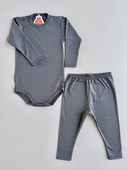 Conjunto Térmico Infantil Body e Calça Cinza Chumbo