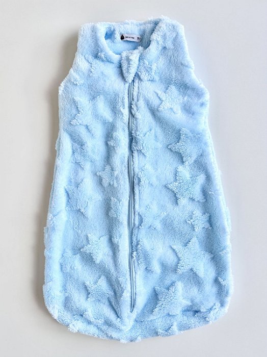 Saco de Dormir Bebê em Fleece Estrelas 3D Cor Azul Bebê Claro