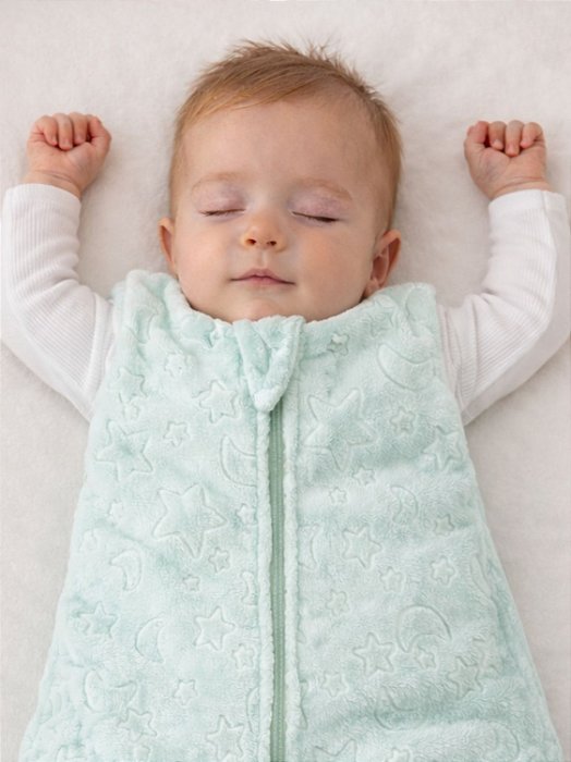 Saco de Dormir Bebê Cor Verde Água em Fleece Céu 3D