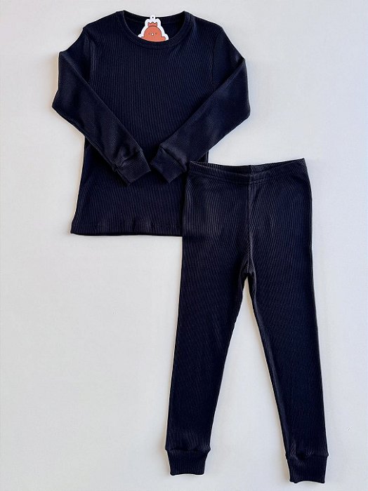 Conjunto Blusa e Calça Canelado Preto