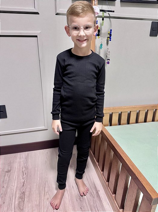 Conjunto Blusa e Calça Canelado Preto