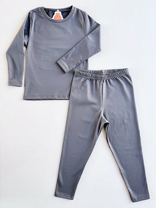 Conjunto Térmico Infantil Blusa e Calça Cinza Chumbo