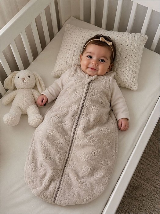 Saco de Dormir Bebê em Fleece Ursinhos Cor Bege Areia
