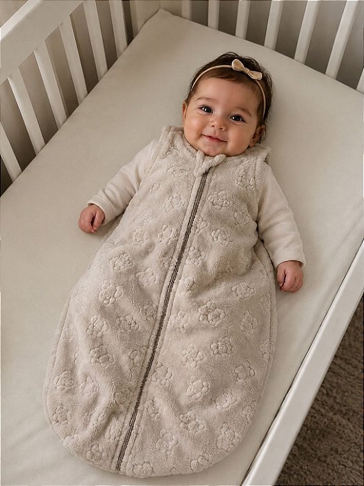 Saco de Dormir Bebê em Fleece Ursinhos Cor Bege Areia