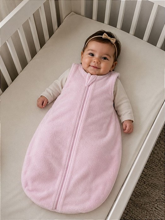 Saco de Dormir Bebê Fleece Cor Rosa Claro Liso