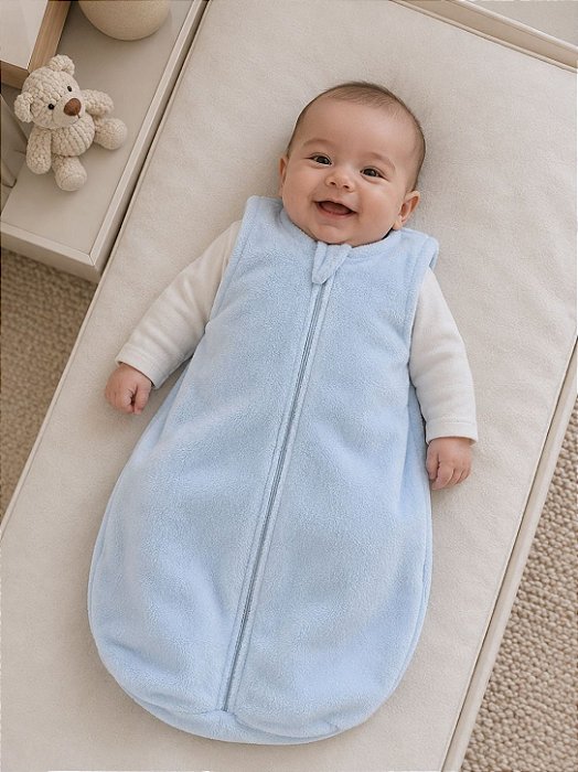 Saco de Dormir Bebê Fleece Cor Azul Claro Liso