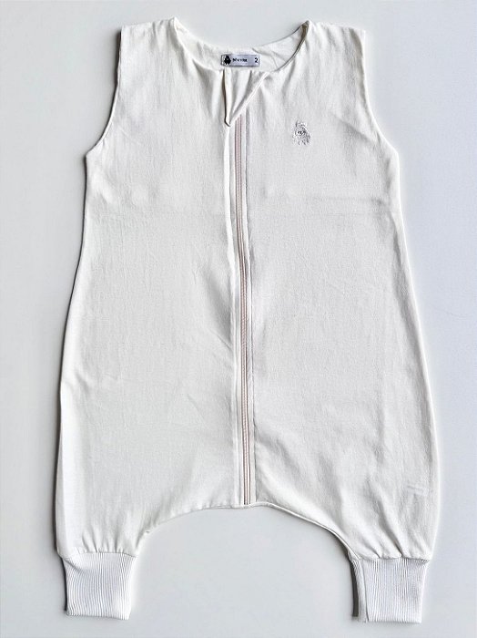 Saco de Dormir Infantil com Pezinho em Malha 100% Algodão Cor Off Liso Bordado Polvo