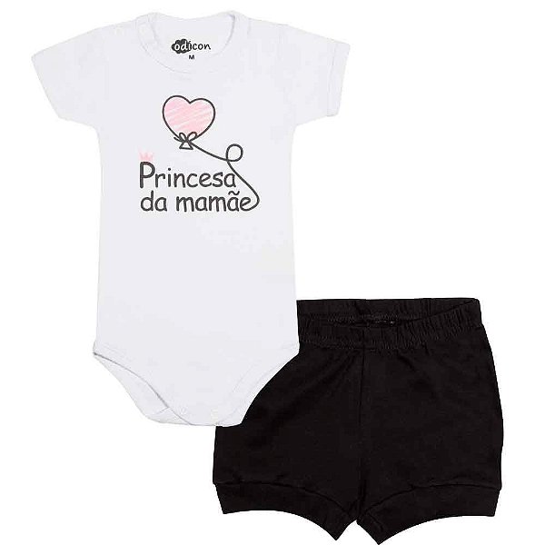 Conjunto Body e Shorts Estampado Princesa da Mamãe
