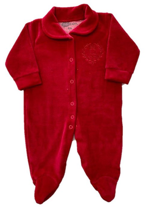 Macacão Bebê Plush Vermelho Bordado Carneirinho