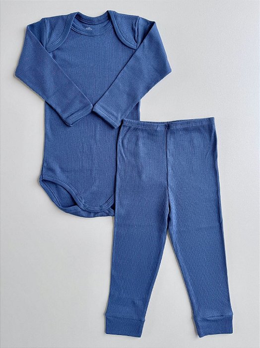 Conjunto Body e Calça Infantil Canelado Azul Petróleo