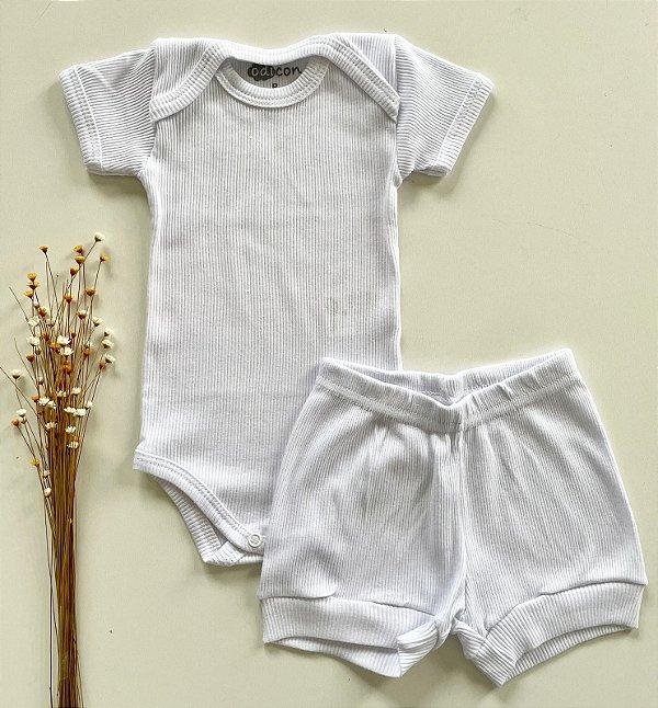 Conjunto Body e Shorts Infantil Canelado Branco
