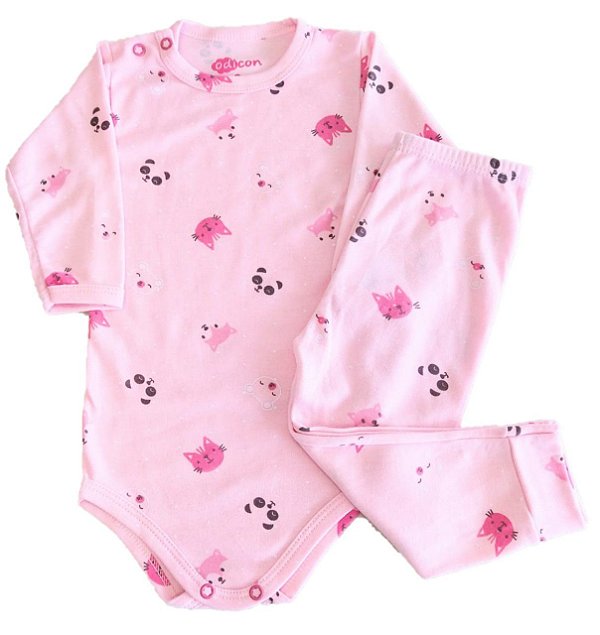 Conjunto Body e Calça Bebê Suedine Pink Animals