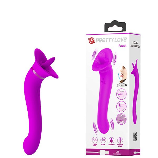 Vibrador com LÍngua Estimuladora e Penetrador Ponto G Recarregável Duplo – PRETTY LOVE FAUST